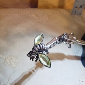 Bee pin, unmarked silver and yellow glass